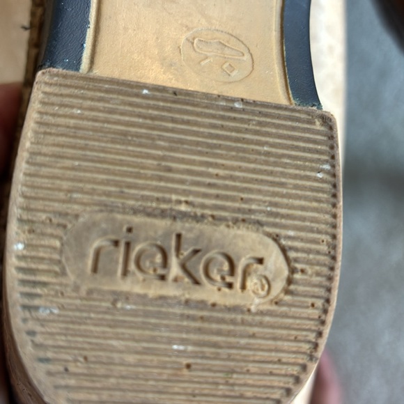 RIEKER Sandal Blue ‘Suede’ Platform Wedge, silver trim, cork-look sole. 41 EUC - Picture 12 of 17
